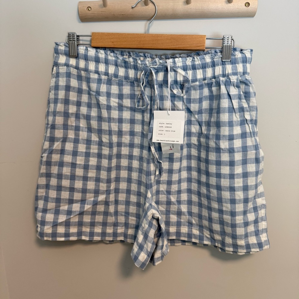 beachlunchlounge Blue and White Gingham Drawstring Shorts
